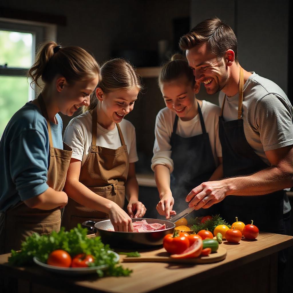 Familie kocht gemeinsam