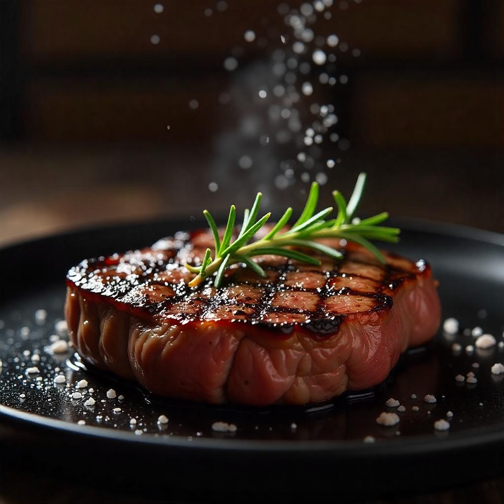 Salz wird auf Steak gestreut