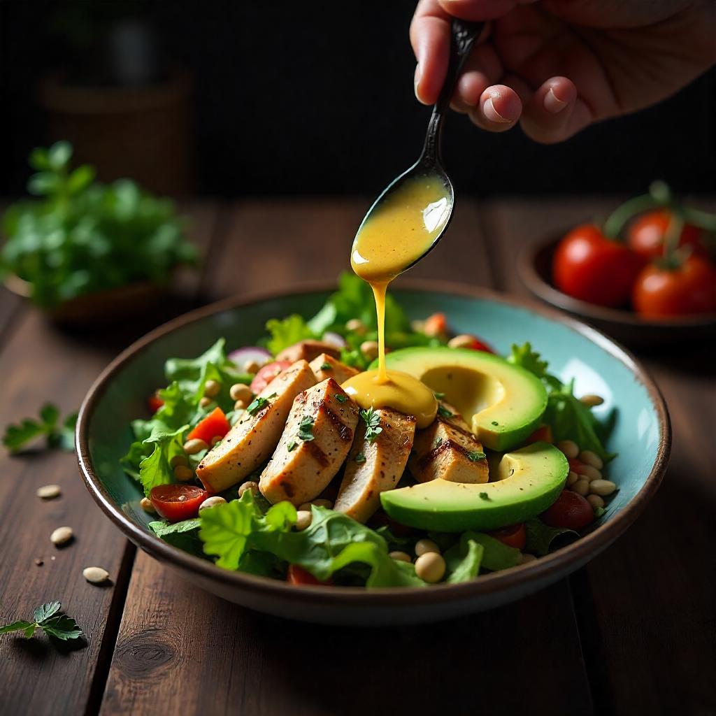 Salatteller mit Brot und Dressing