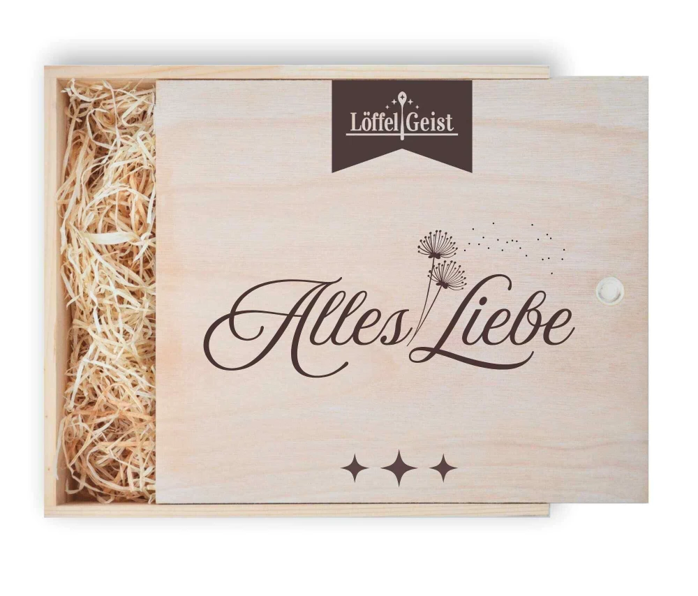 Geschenkverpackung Holzbox mit Lasergravur ´Alles Liebe