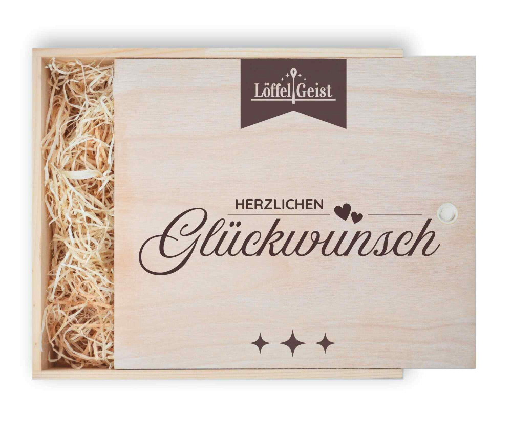 Geschenkverpackung Holzbox mit Lasergravur ´Herzlichen Glückwunsch´