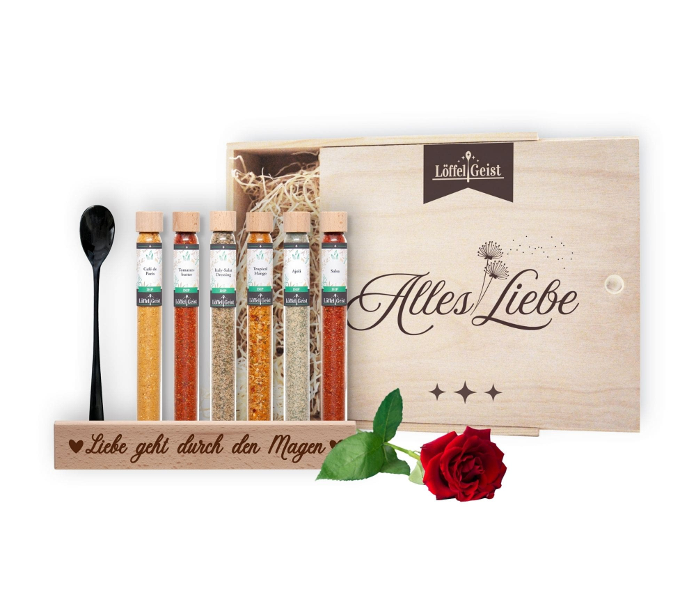 Preview: Gewürz-Geschenkset Alles Liebe in edler Holzbox