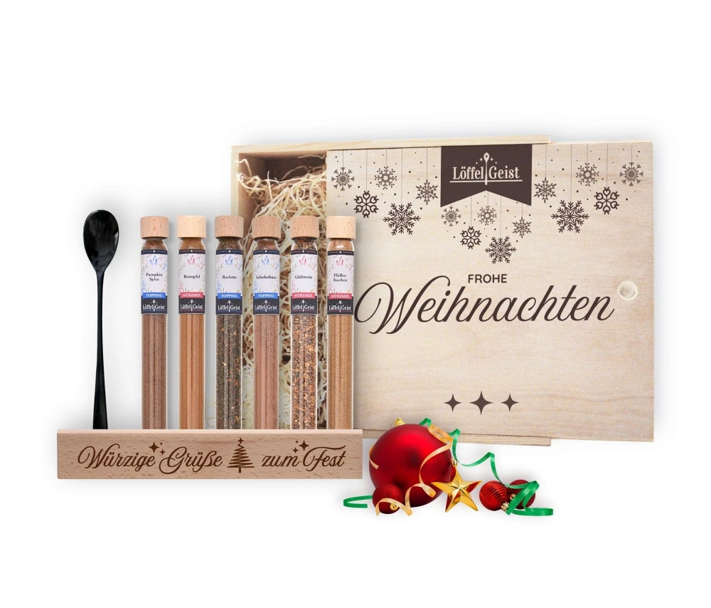 Gewürz-Geschenkset Frohe Weihnachten in edler Holzbox