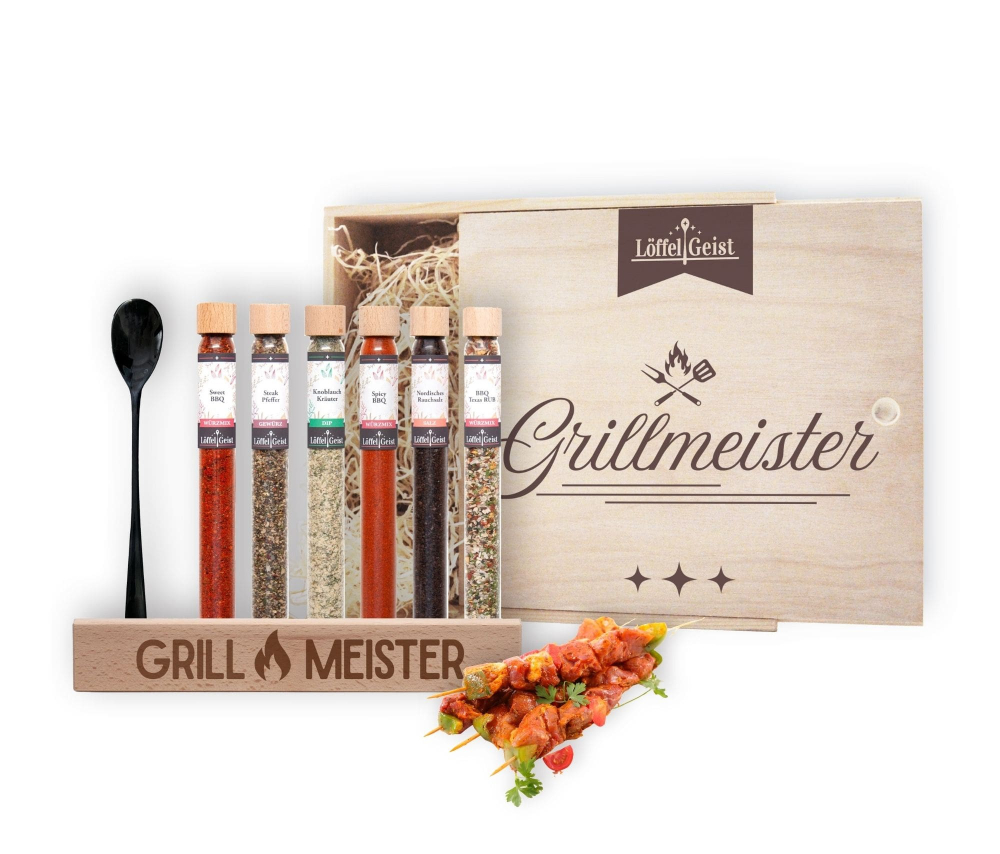 Preview: Gewürz-Geschenkset Grillmeister in edler Holzbox