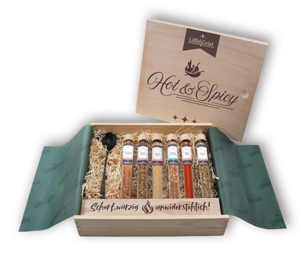 Preview: Gewürz-Geschenkset Hot & Spicy in edler Holzbox