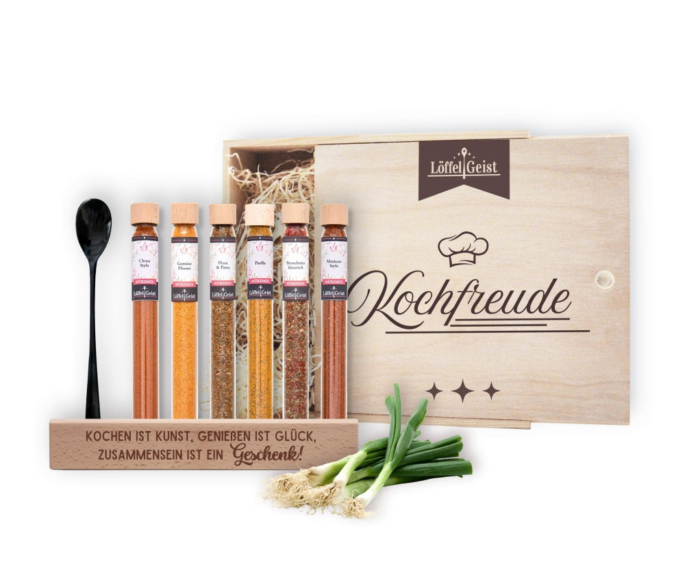 Preview: Gewürz-Geschenkset Kochfreude in edler Holzbox