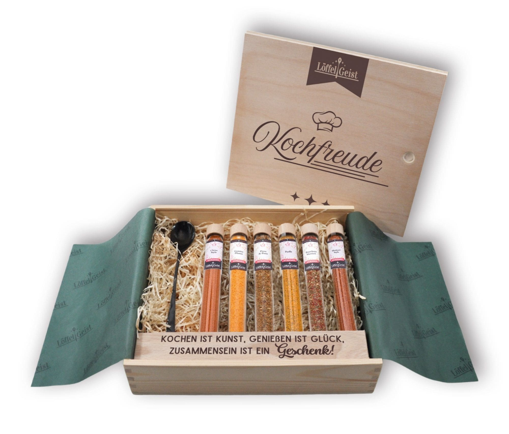 Preview: Gewürz-Geschenkset Kochfreude in edler Holzbox