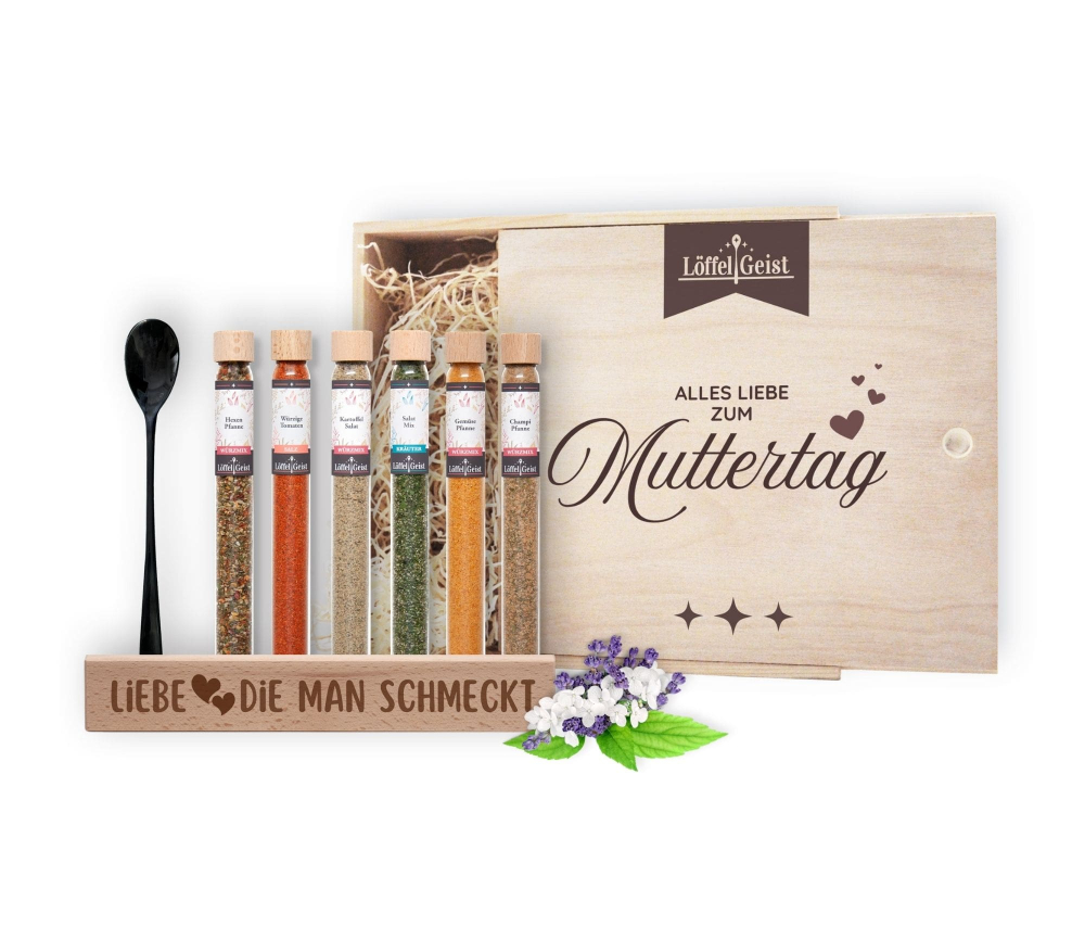 Preview: Gewürz-Geschenkset Alles Liebe zum Muttertag in edler Holzbox