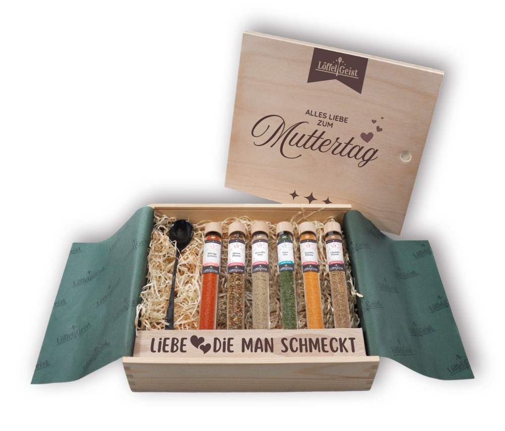 Preview: Gewürz-Geschenkset Alles Liebe zum Muttertag in edler Holzbox