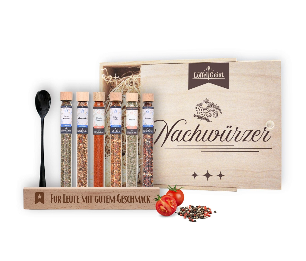 Preview: Gewürz-Geschenkset Nachwürzer in edler Holzbox