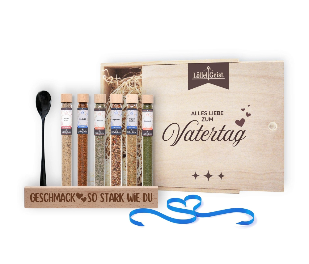 Preview: Gewürz-Geschenkset Alles Liebe zum Vatertag in edler Holzbox