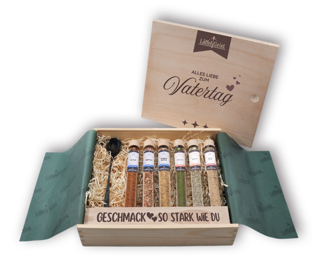 Preview: Gewürz-Geschenkset Alles Liebe zum Vatertag in edler Holzbox