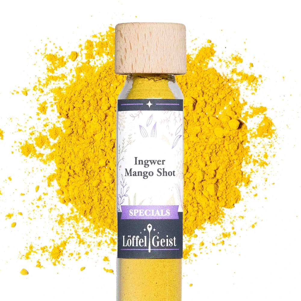 Ingwer Mango Shot Gewürzmischung im Reagenzglas