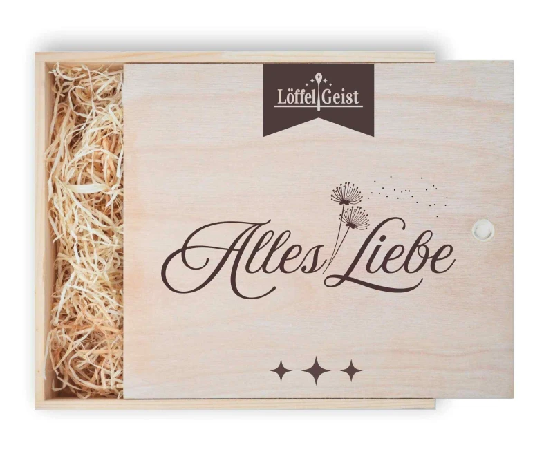Geschenkverpackung Holzbox mit Lasergravur ´Alles Liebe