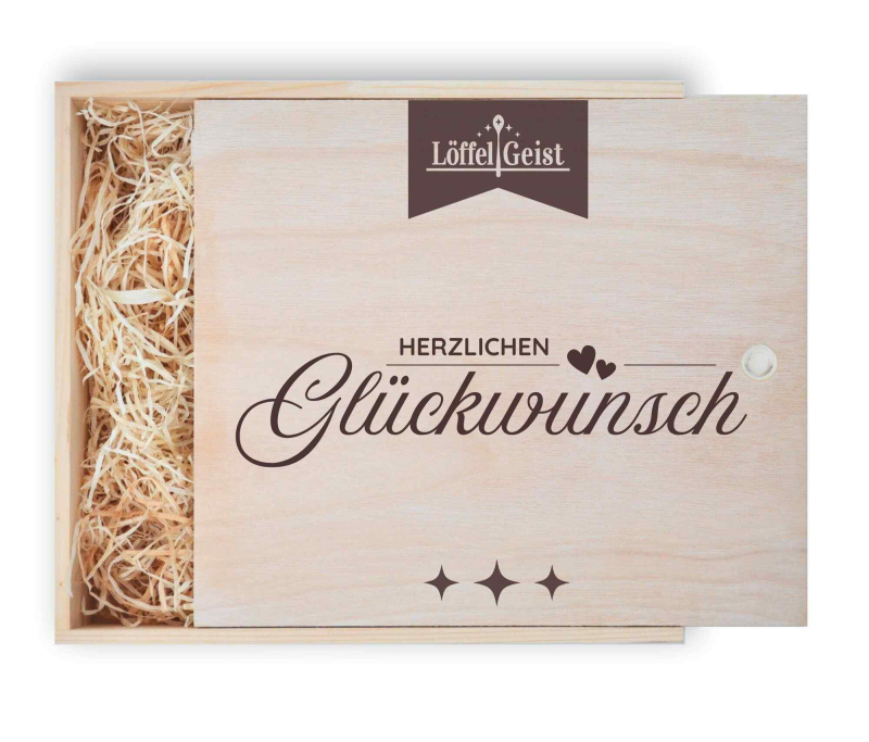 Geschenkverpackung Holzbox mit Lasergravur ´Herzlichen Glückwunsch´