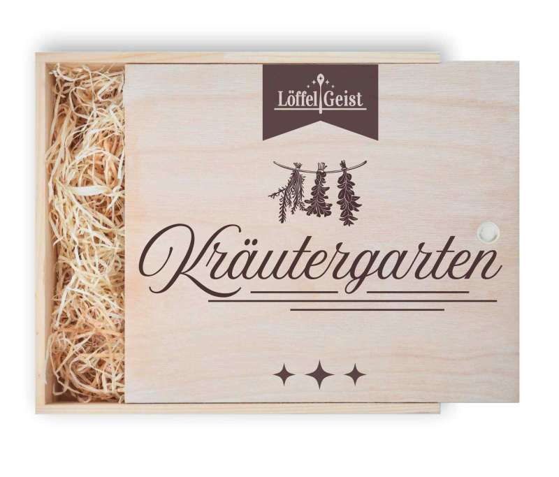 Geschenkverpackung Holzbox mit Lasergravur ´Kräutergarten´