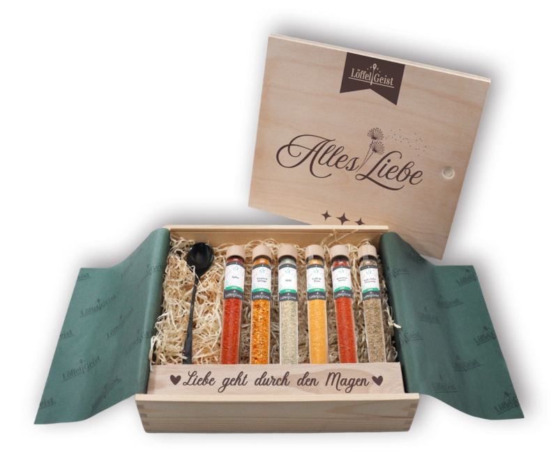 Gewürz-Geschenkset Alles Liebe in edler Holzbox