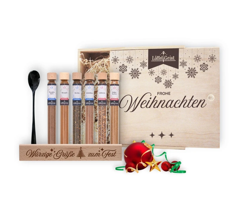 Gewürz-Geschenkset Frohe Weihnachten in edler Holzbox