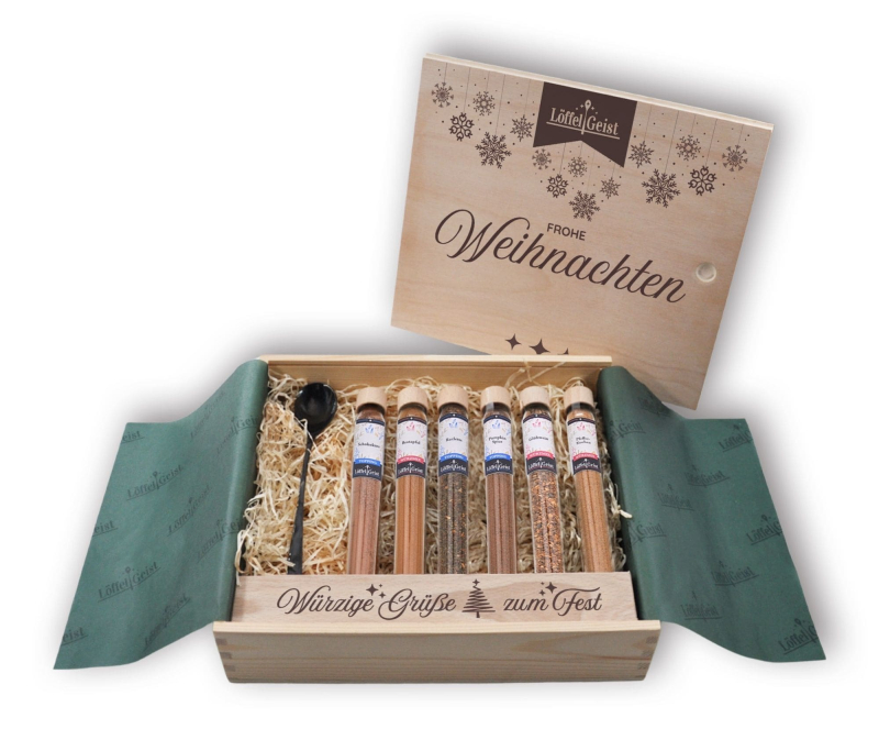 Gewürz-Geschenkset Frohe Weihnachten in edler Holzbox