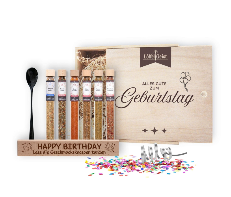 Gewürz-Geschenkset Alles Gute zum Geburtstag  in edler Holzbox