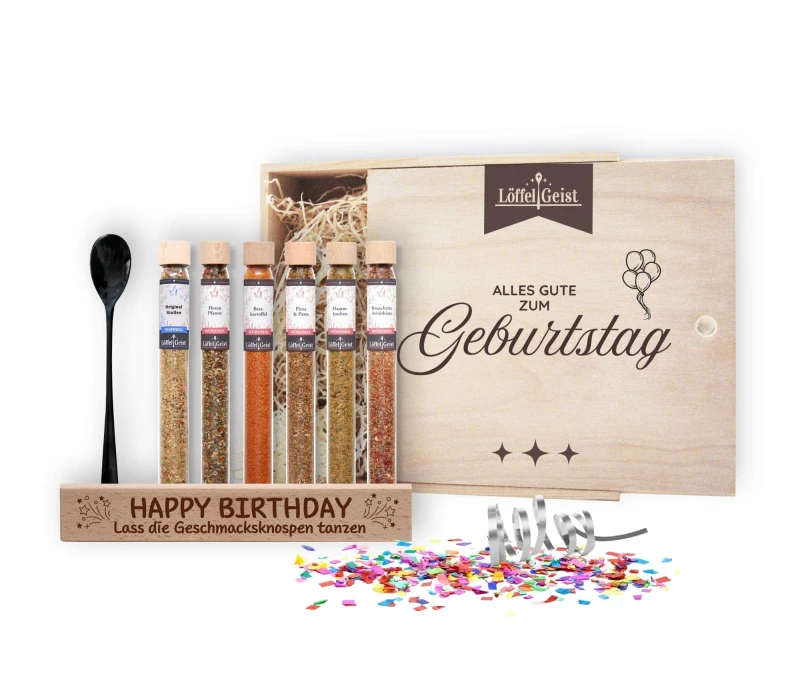 Gewürz-Geschenkset Alles Gute zum Geburtstag in edler Holzbox