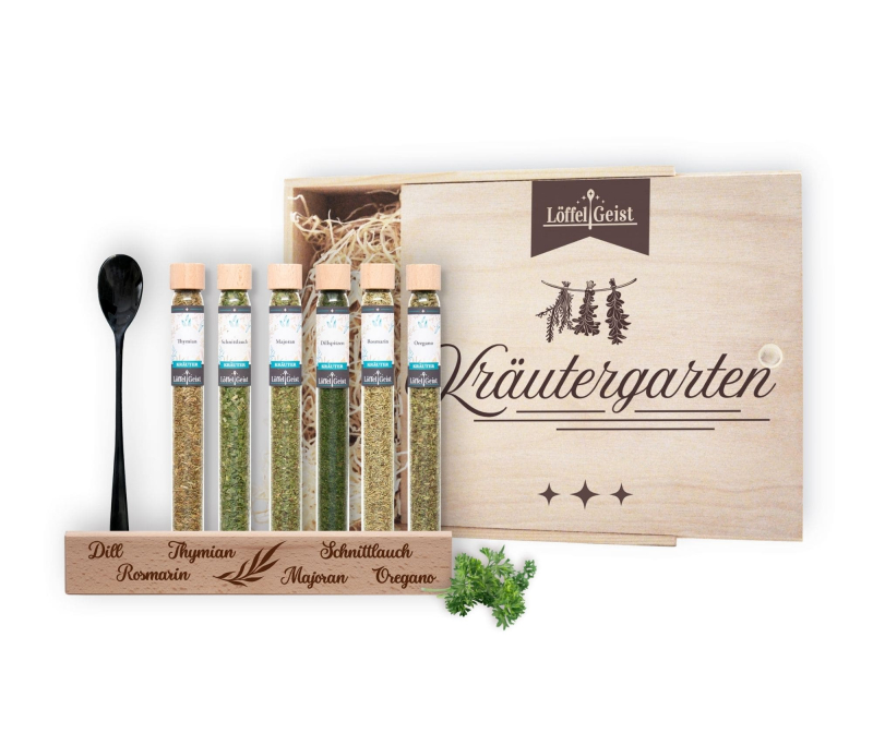 Gewürz-Geschenkset Kräutergarten in edler Holzbox