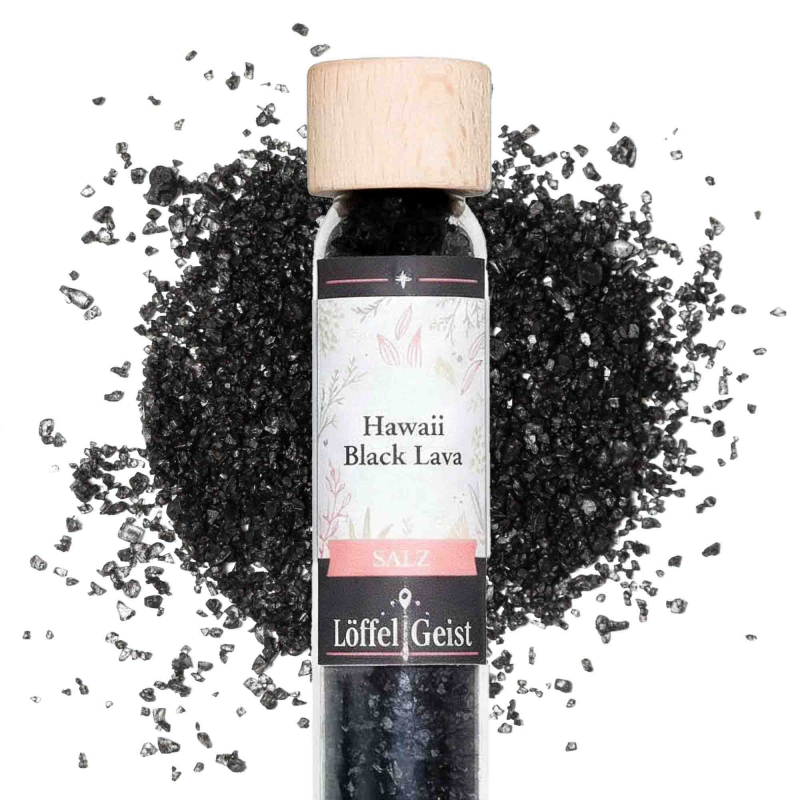 Hawaii Black Lava Salz im Reagenzglas