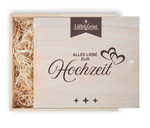 Geschenkverpackung Holzbox mit Lasergravur ´Alles Liebe zur Hochzeit´