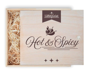Geschenkverpackung Holzbox mit Lasergravur ´Hot & Spicy´