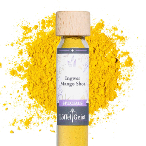 Ingwer Mango Shot Gewürzmischung im Reagenzglas