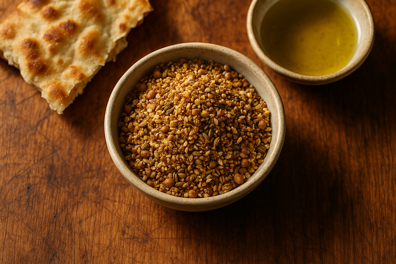 Schale mit Dukkah und Fladenbrot