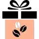 Geschenkbox mit Kaffeebohnen und Dampf-Symbol