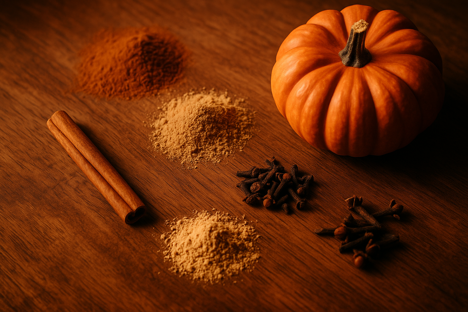 Kürbis und Gewürze auf Holztisch